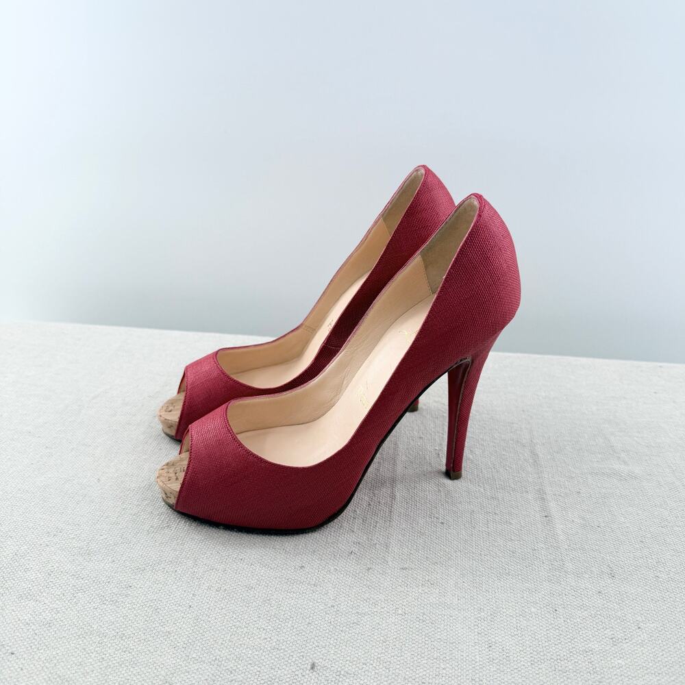 Christian Louboutin Leather Cork Peep-Toe Platform Stiletto Pump Red Women EU 36
